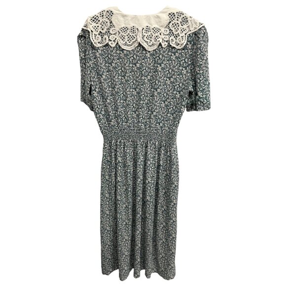 Vintage 80s L.G. Star Womens Floral Midi Dress Lace Collar Sz 18 Modest Cottagec - Picture 2 of 9